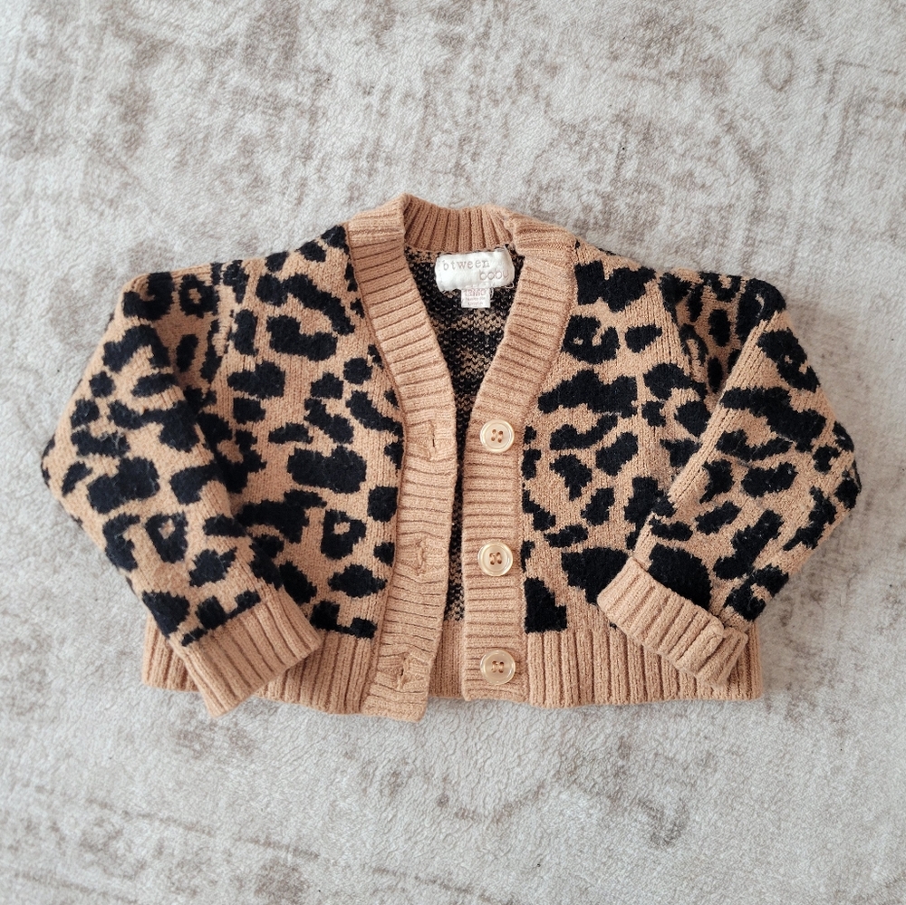 Btween Baby Girl 12 Months Leopard Print Button Cardigan Sweater